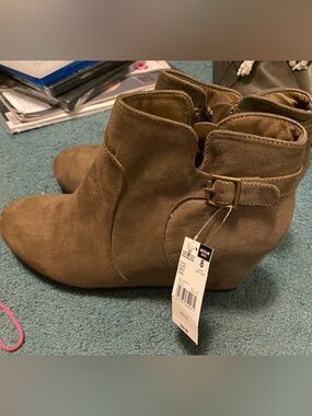 Olive Green Suede Ankle Booties with Side Buckle